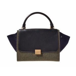 Celine Trapeze Tricolor Felt Leather Bag Black Navy Blue Khaki